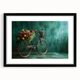 Extra large abstract art print featuring a colorful, textured depiction of bicycles, in a black frame.