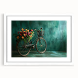 Extra large abstract art print of a bicycle in textured gray and white tones on a framed canvas, ideal for living room decor.