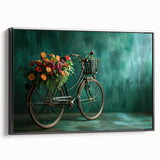 Black and white vintage poster art on framed canvas featuring a side view of a bicycle, ideal for bedroom wall decor.