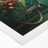 Art Deco style poster featuring a vintage bicycle in muted beige and brown tones on rolled canvas.