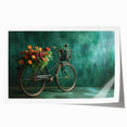 Rolled print of a vintage bicycle with floral accents in soft pastel colors, ideal for art wall dining room.