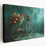 Side view of a vintage bicycle on a stretched canvas, featuring muted earth tones, ideal for kitchen wall art.
