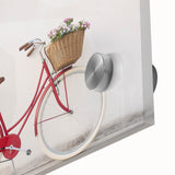 Mid-century modernist style bicycle illustration in muted earth tones on acrylic glass, ideal for nursery wall art.