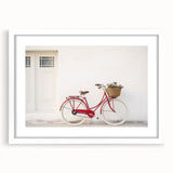 Extra large abstract art print featuring a textured bicycle design in neutral tones, framed in white.