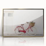 Acrylic print of a large abstract bicycle design in gold tones, ideal for bedroom or dining room art.