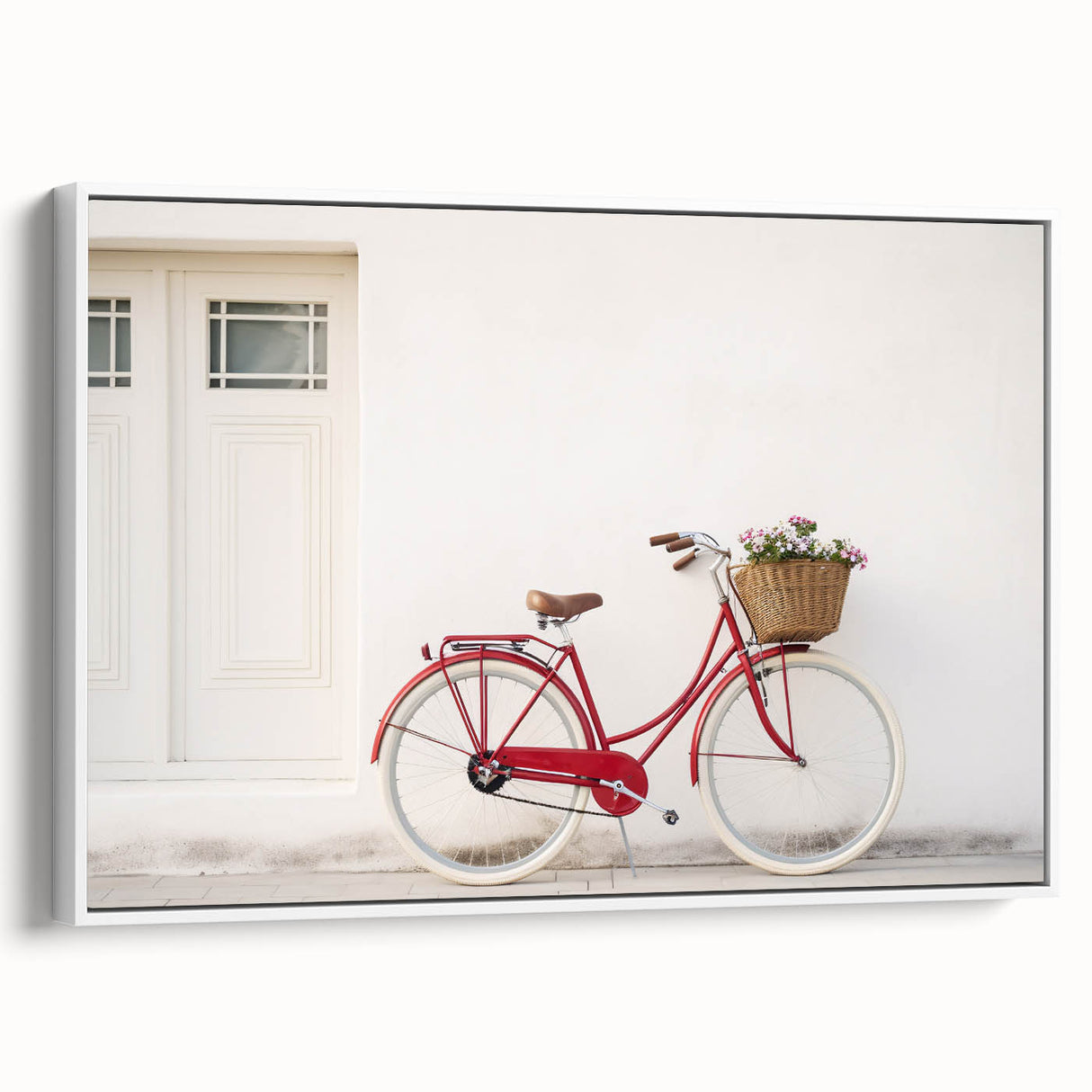 Vintage poster art of a bicycle with colorful details on a black background, framed canvas, ideal for living room decor.