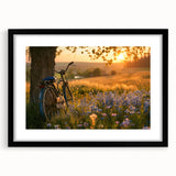 Extra large abstract art print of a bicycle in vibrant, textured colors on a black framed canvas.