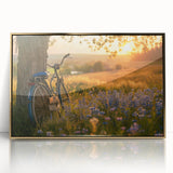 Mid-century modernist bicycle illustration in gold and black tones, acrylic print, ideal for nursery wall decor.