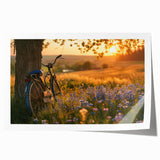 Extra large, rolled print of a vintage bicycle on a muted floral background.