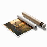 Extra large rolled print of a vintage bicycle with floral accents in soft pastel colors, ideal for classy bathroom wall art.