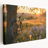Side view of a vintage bicycle depicted in earthy brown tones on a large stretched canvas, suitable for kitchen wall decor.