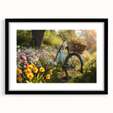 Extra large abstract art print of a bicycle using vibrant colors on a textured canvas, ideal for living room decor.