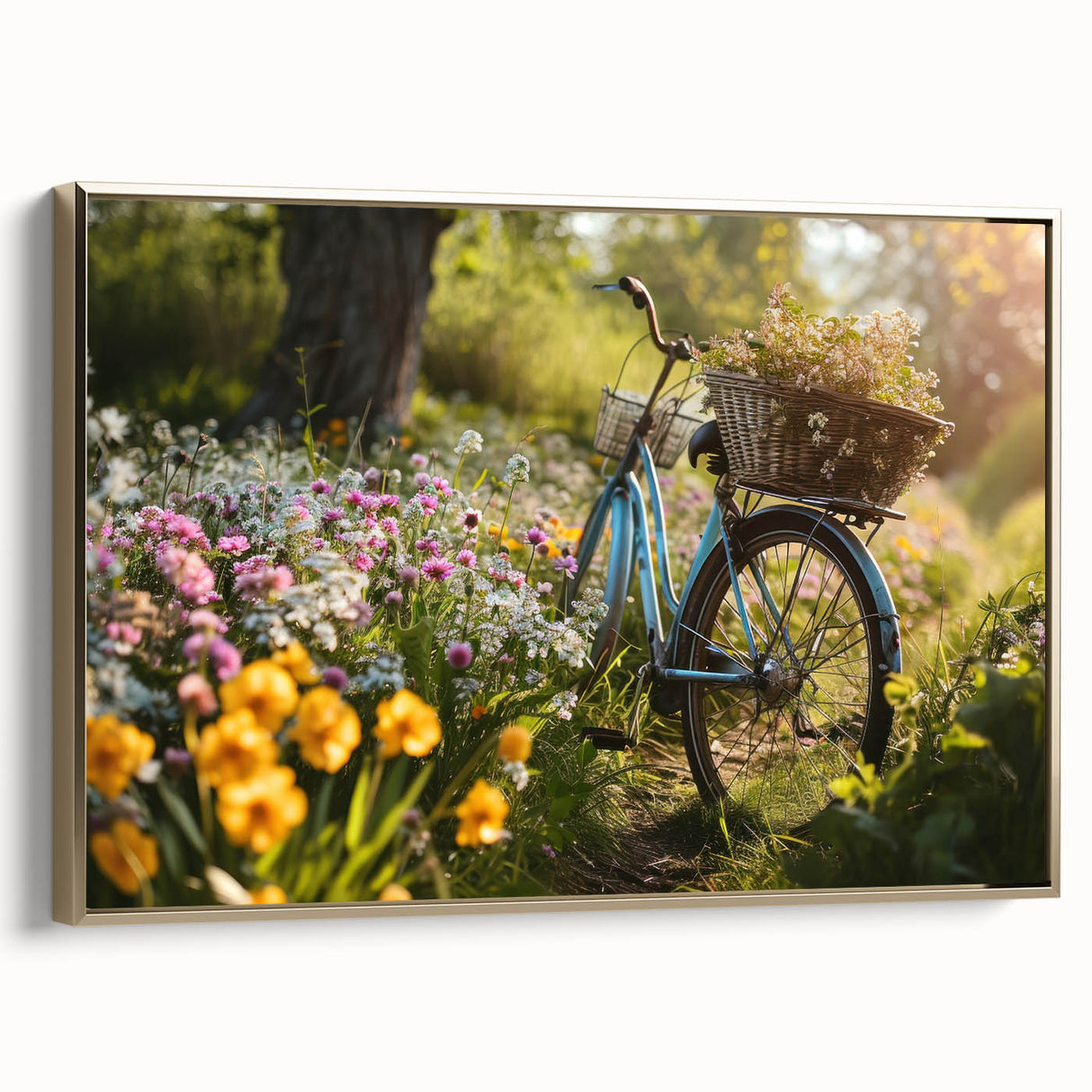 Framed canvas of a vintage bicycle in black, ideal for bedroom wall art.
