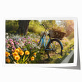 Vintage-style bicycle with floral accents in pastel shades, rolled print, ideal for art wall dining room.