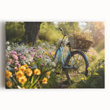 Black and white photo of a vintage bicycle on stretched canvas, ideal for kitchen wall art or bedroom ambiance.