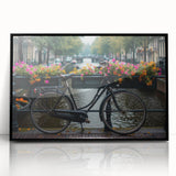 Large abstract wall art featuring a bicycle in mid-century modernist style, rendered in black and white tones.