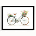 Extra large abstract art print of a colorful, textured bicycle on a black framed canvas, ideal for living room decor.
