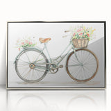 Mid-century modernist art depicting a bicycle, rendered in silver acrylic, ideal for nursery wall art.
