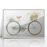 Art deco style bicycle illustration in muted gray and white tones on a framed acrylic, ideal for nursery wall decor.
