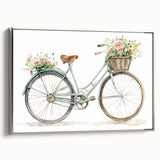 Framed canvas featuring a vintage bicycle in black with colorful background, ideal for adding character to a home office.
