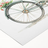 Art deco poster of a vintage bicycle in muted sepia tones on rolled canvas, suitable for dining room or bathroom wall art.