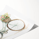 Extra large wall art featuring line art flowers on a bicycle, in monochrome, ideal for large living room wall decor.