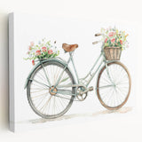Side view of a vintage bicycle on a large stretched canvas with muted earth tones, ideal for kitchen wall art.