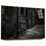 Acrylic print of a vintage bicycle in monochrome tones, suitable for bedroom or dining room decor.
