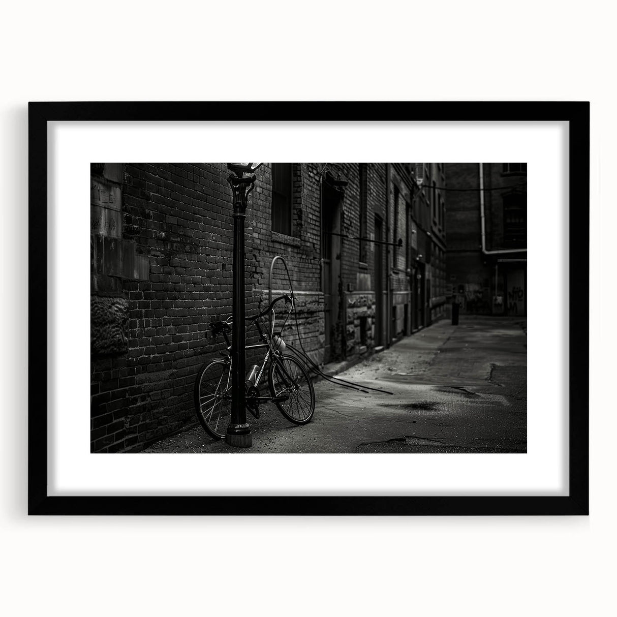 Extra large abstract art print of a colorful bicycle on textured canvas, framed in black, ideal for living room decor.