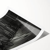 Extra large wall art featuring a line art design of flowers and a bicycle, printed on rolled canvas.