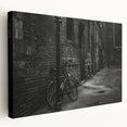 Side view of a vintage bicycle on a stretched canvas with neutral tones, ideal for kitchen wall art.