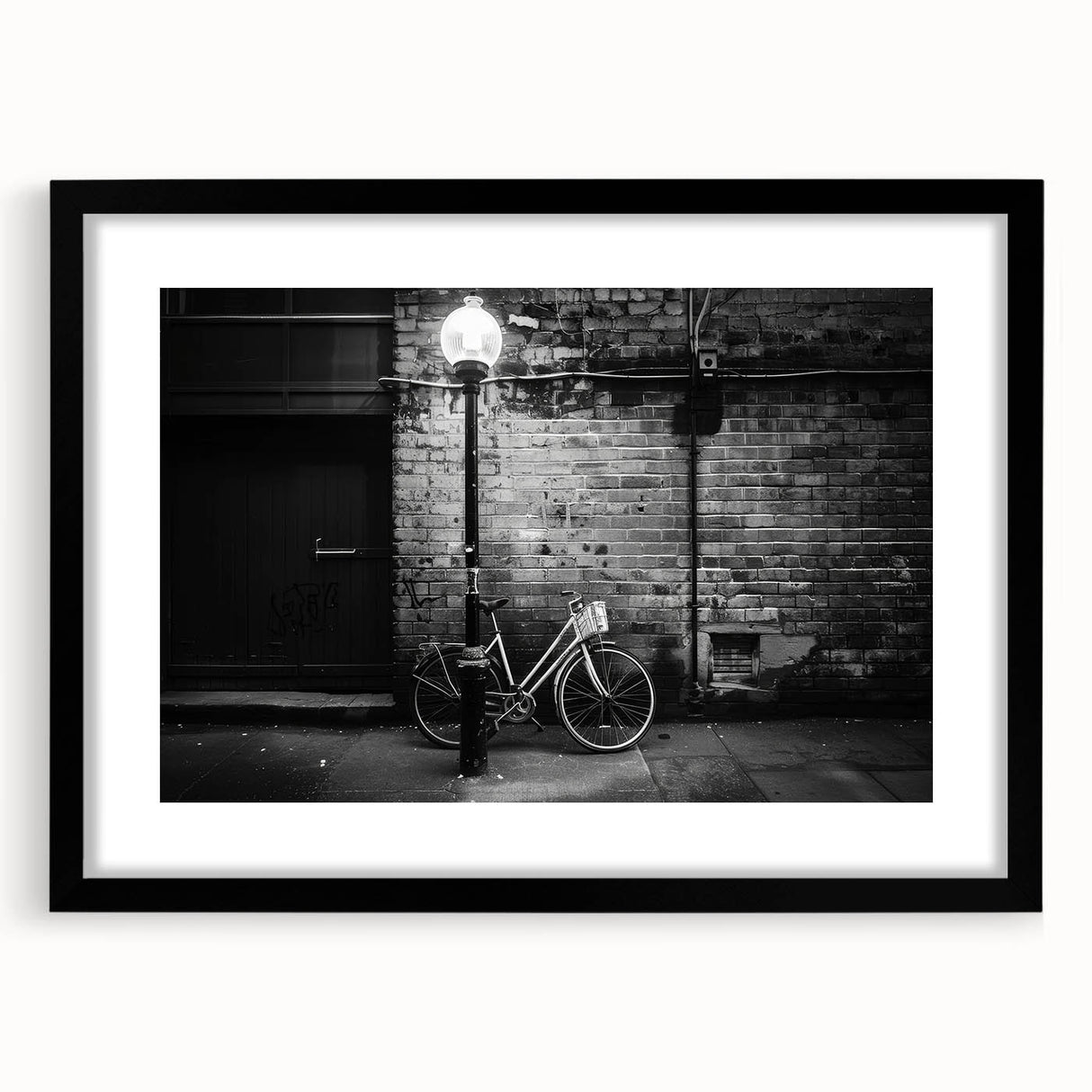 Extra large abstract art print featuring a textured, colorful bicycle design on a black framed canvas.