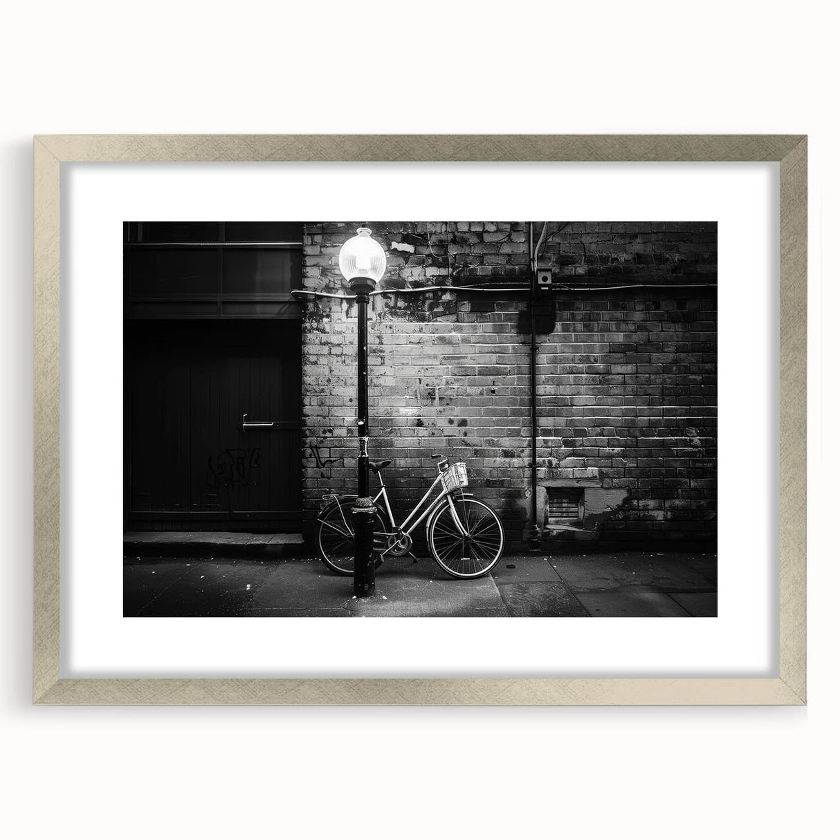 Textured abstract art print of a bicycle in muted earth tones on a framed canvas, suitable for bedroom wall decor.