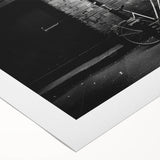 Art deco poster featuring a vintage bicycle in monochrome shades on rolled canvas, suitable for dining room decor.