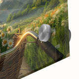 Large abstract wall art featuring a bicycle design in muted grays and blues, printed on acrylic glass.