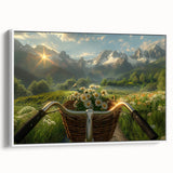 Extra large framed canvas featuring a vintage poster art of a bicycle, with black background and colorful accents.