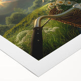 Art deco poster of a vintage bicycle on a rolled canvas, utilizing monochrome shades, suitable for dining room decor.