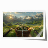 Extra large rolled print of a vintage bicycle with floral accents in pastel shades, suitable for dining room wall art.