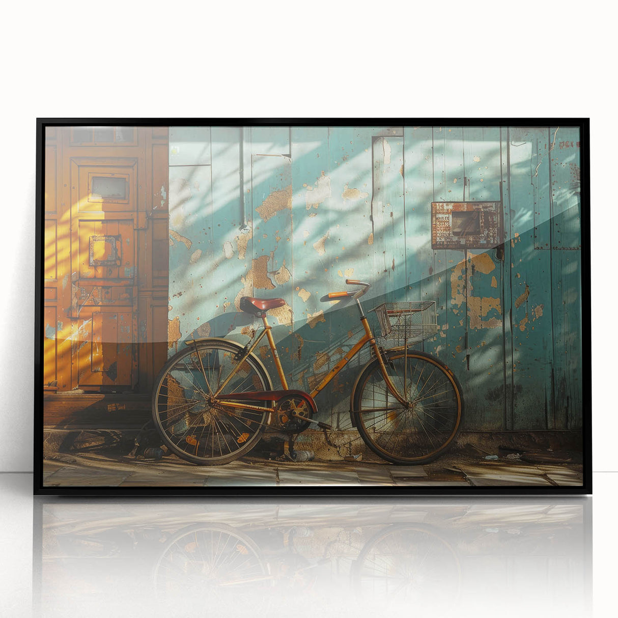 Large abstract wall art featuring a bicycle design in black and white, framed in acrylic, suitable for modern art wall decor.