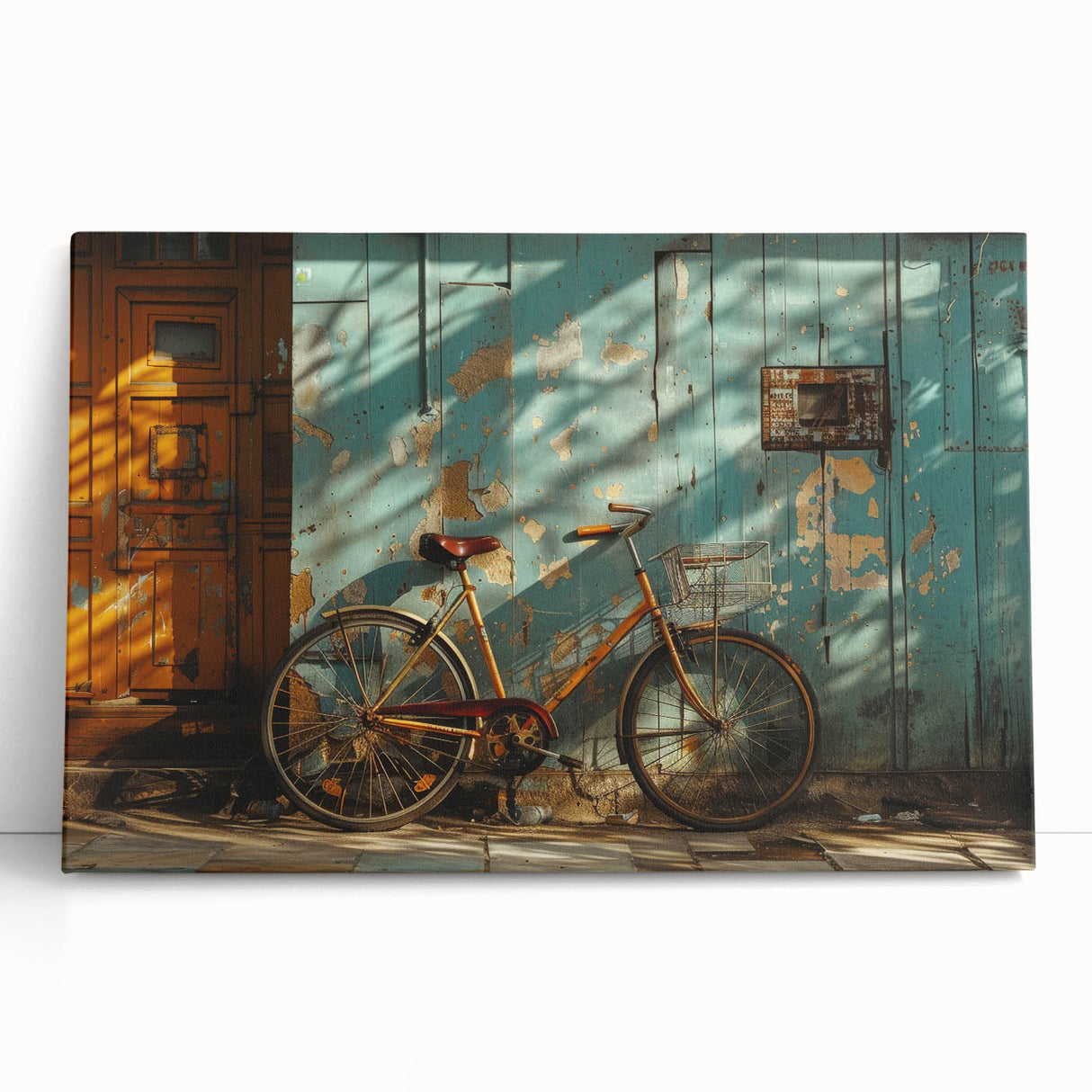 Black and white image of a vintage bicycle on a large stretched canvas, ideal for kitchen wall art or bedroom decor.