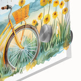 Mid-century modernist art featuring a large abstract bicycle design in vibrant colors on acrylic glass.