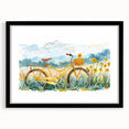 Extra large abstract art print of a bicycle in vibrant colors on textured canvas, framed in black.