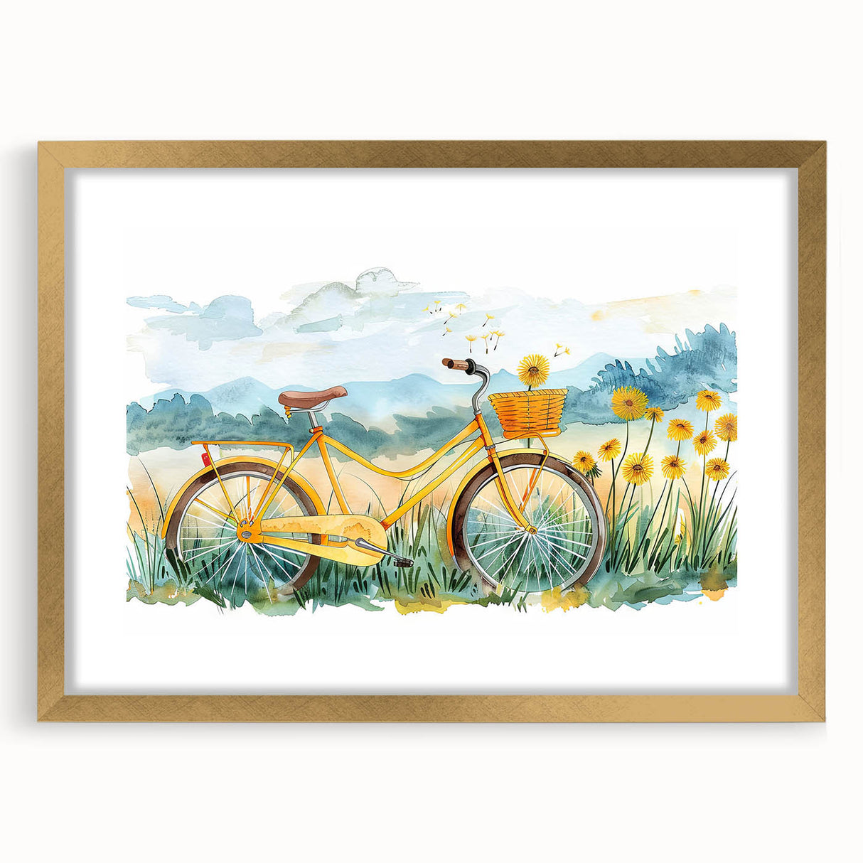 Textured art print featuring an abstract bicycle design in gold and black on a framed canvas, suitable for bedroom decor.