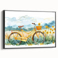 Black and white vintage poster art of a bicycle, framed canvas, ideal for bedroom wall decor.