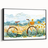 Black and white vintage poster art of a bicycle, framed canvas, ideal for bedroom wall decor.