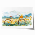 Vintage bicycle with floral background in muted earth tones, rolled print, suitable for art wall dining room.