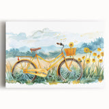 Black and white photo of a vintage bicycle on stretched canvas, ideal for kitchen wall art.