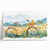Black and white photograph of a vintage bicycle on stretched canvas, ideal for kitchen wall art or bedroom decor.