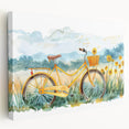 Side view of a vintage bicycle on stretched canvas, in muted earth tones, suitable for kitchen wall art.