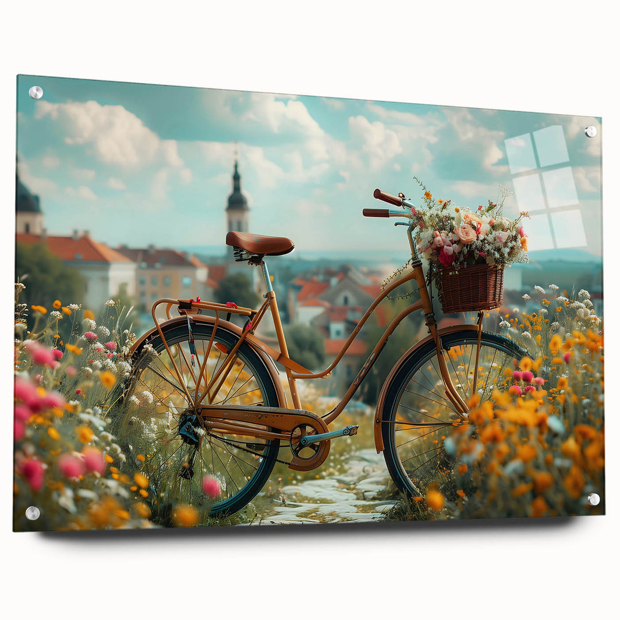 Side view of a bicycle in monochrome, printed on acrylic glass, suitable for bedroom or dining room decor.